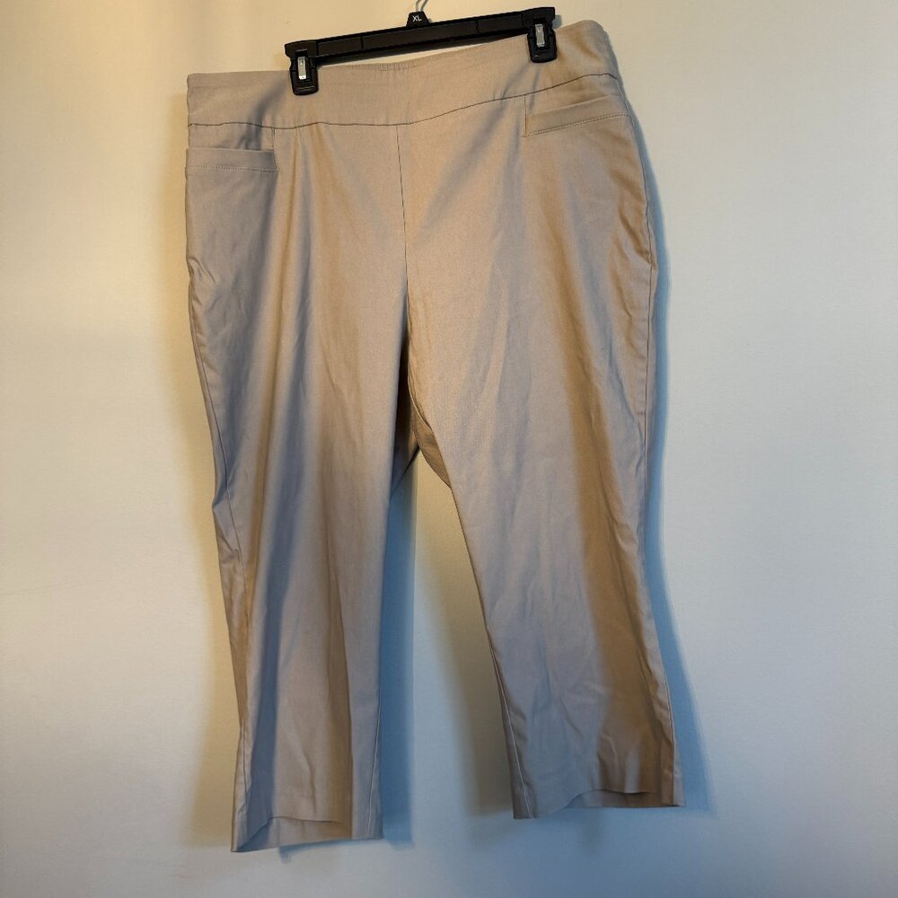 Kim Rogers khaki cropped pull-on pants in size 18W